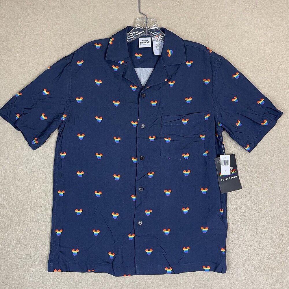 Disney Pride Collection Shirt Mens XS Blue Mickey Mouse Print Short Sleeve